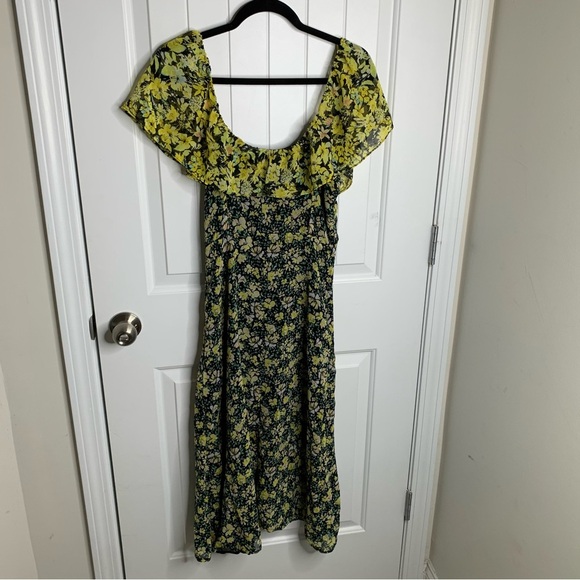 Zara floral ruffle yellow slit front‎ midi dress size medium blogger spring - Picture 5 of 6